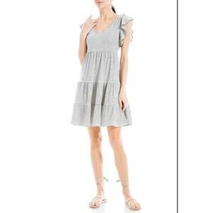 Max Studio Dress Jersey Striped Ruffle Short Sleeve Nautical Preppy Flowy Boho